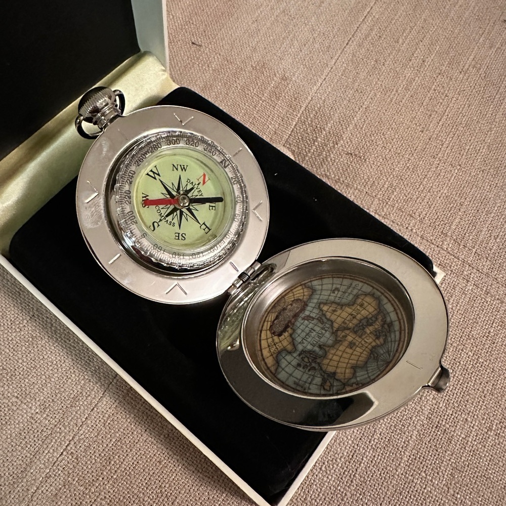 Silver Compass with Map Design